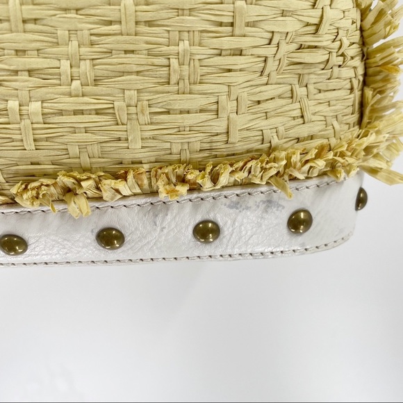 BCBGIRLS White Vegan Leather Straw Studded Tote - Picture 7 of 14